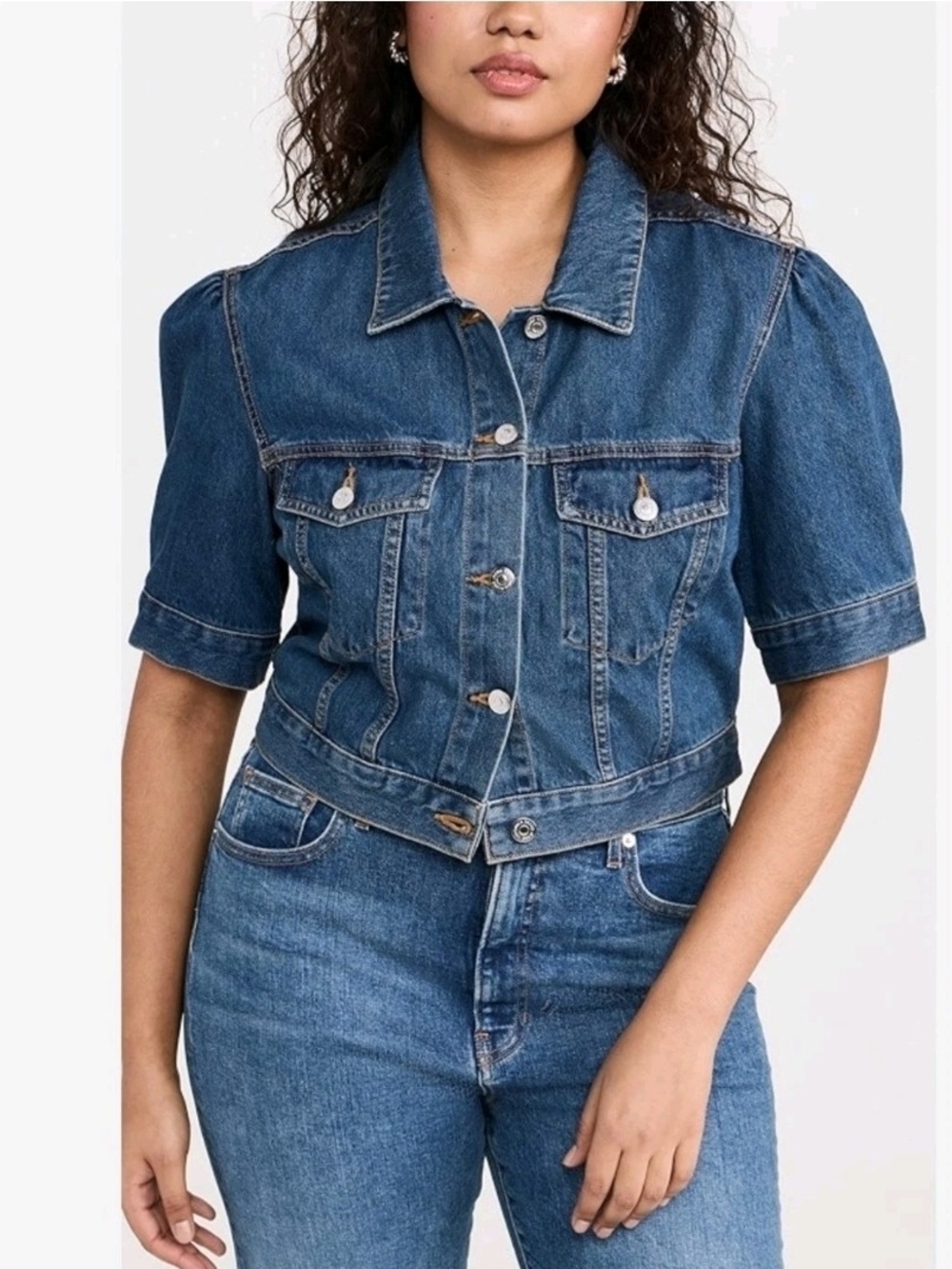 Veronica Beard Raina Short Sleeve Denim Jean Jacket Cropped Wash Streetwear Sz L